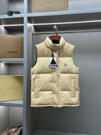 Moncler quilted puffer vest with front buttons, light beige