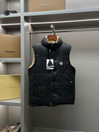 Moncler quilted puffer vest with front zipper, dark gray