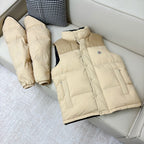Moncler quilted puffer jacket with snap front, light beige