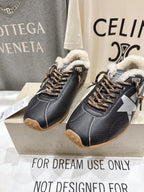 Golden Goose black leather lace-up sneaker with shearling collar and star side detail