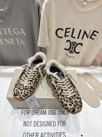 Leopard-print lace-up sneakers with sherpa collar and gum sole