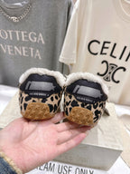 Back view of leopard-print sneakers with sherpa collar and Golden Goose heel detail