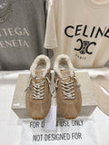 Golden Goose suede sneakers with shearling lining, tan, lace-up, gum outsole
