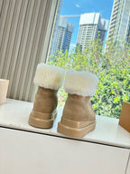 Louis Vuitton unisex ankle boots with tan suede and plush white shearling cuffs
