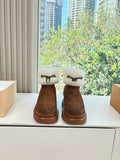 Louis Vuitton unisex suede ankle boots with cream shearling cuff and brown rubber sole