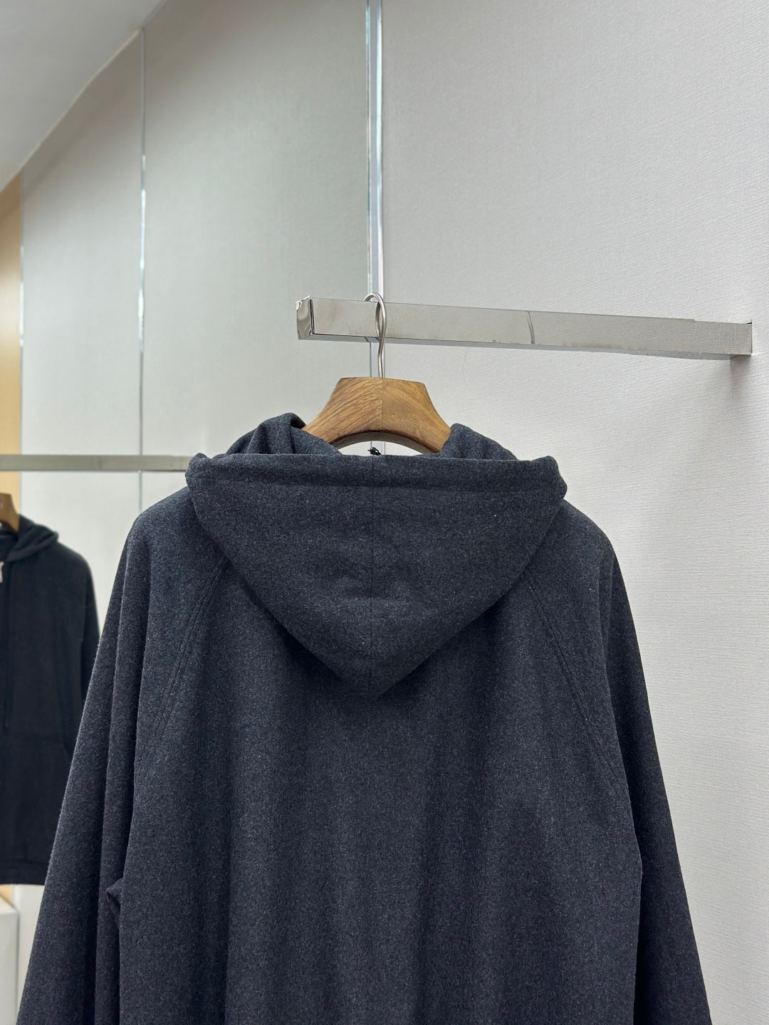 Fendi dark blue zip-up hoodie jacket, back view with hood and drawstring