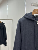 Fendi dark blue hooded zip jacket with drawstring cord and metal zipper