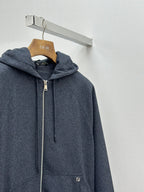 Fendi dark blue hooded zip jacket with front pocket and chest logo patch