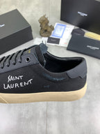 Navy SAINT LAURENT sneaker heel with side logo on beige rubber sole