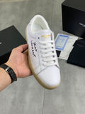 White YSL unisex sneakers, lace-up with gum rubber sole and side logo