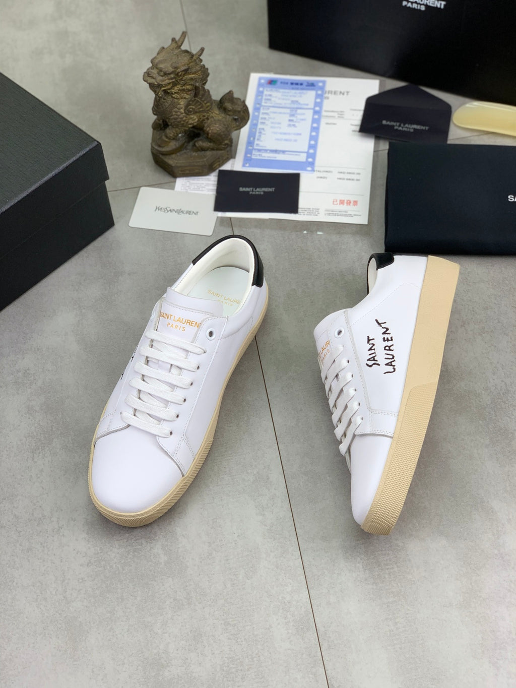 Saint Laurent unisex low-top sneakers, white uppers with lace-up front and side logo