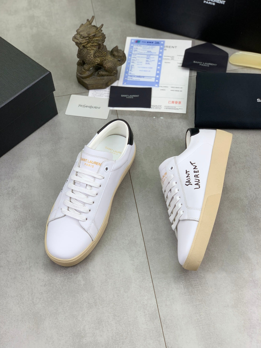 Saint Laurent unisex low-top sneakers, white uppers with lace-up front and side logo