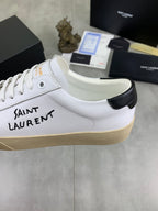 Saint Laurent unisex low-top sneakers, white with black heel patch and beige sole