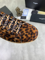 YSL unisex leopard-print sneaker upper with lace-up strap texture and stitched trim