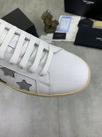 Unisex white sneaker upper with gray star applique and white lace-up detail