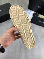YSL unisex luxury shoes: tan herringbone-pattern outsole for white low-top sneaker