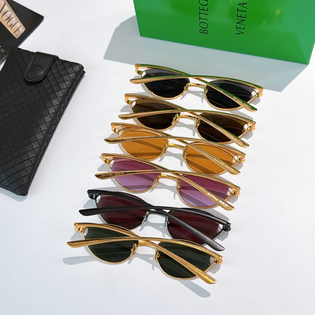 Assorted Bottega Veneta sunglasses with gold frames and tinted oval lenses