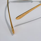 Bottega Veneta sunglasses: close-up gold temple arm with BOTTEGA VENETA lettering
