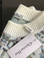 Dior knit sweater neck tag and ribbed cream collar, multicolor knit stripe