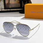 Louis Vuitton aviator sunglasses, metallic frame, gray-tinted lenses