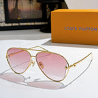 Louis Vuitton aviator sunglasses, gold frame, pink-tinted lenses