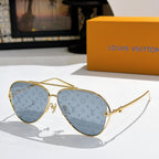 Louis Vuitton aviator sunglasses, gold frame, light blue-tinted lenses