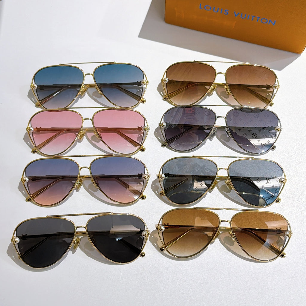Louis Vuitton aviator sunglasses, multiple pairs with tinted lenses and gold frames