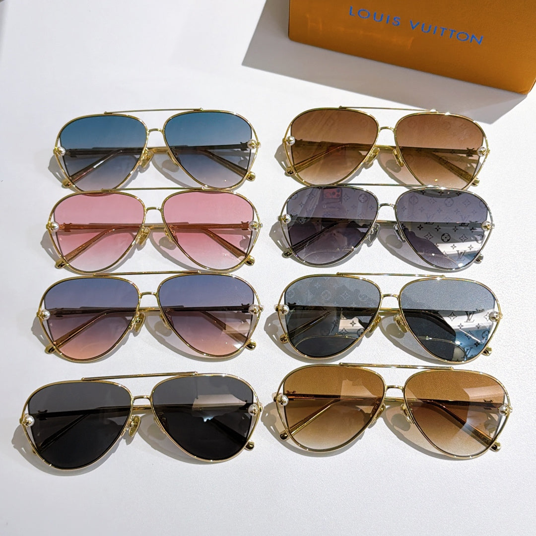 Louis Vuitton aviator sunglasses, multiple pairs with tinted lenses and gold frames