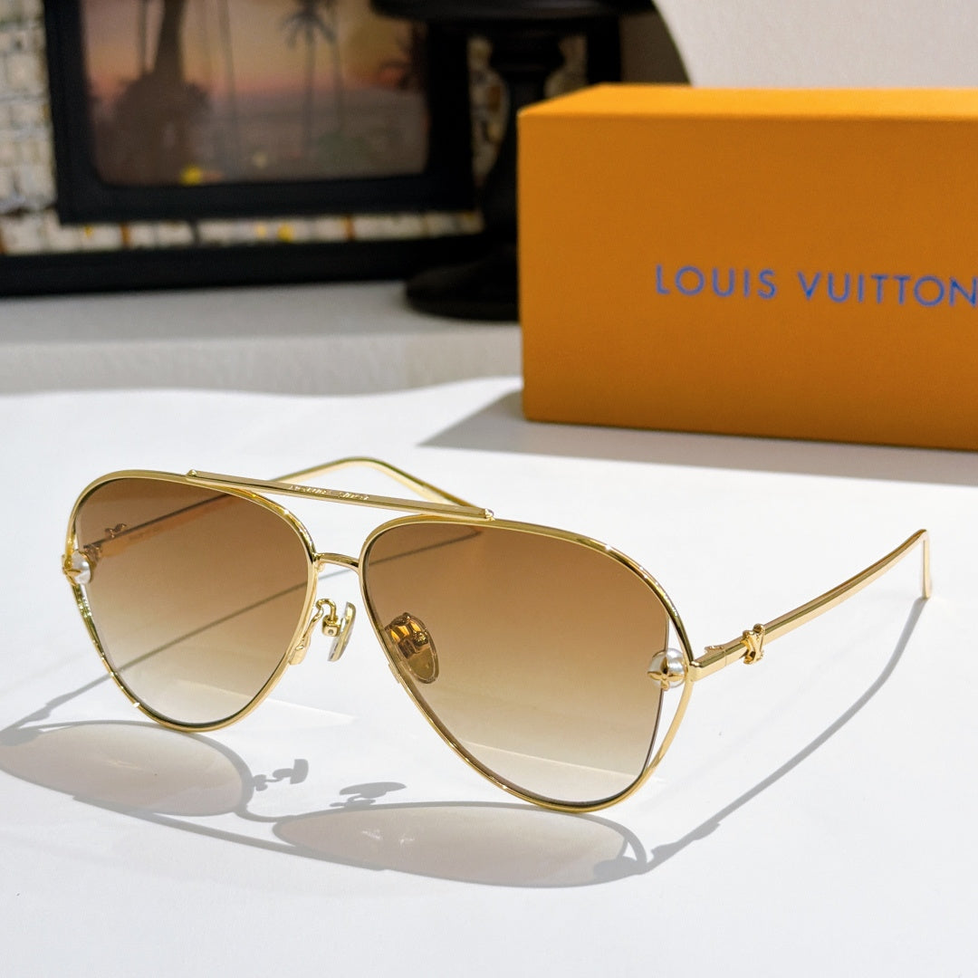 Louis Vuitton aviator sunglasses, gold frame, tan-tinted lenses
