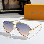 Louis Vuitton aviator sunglasses, gold frame, blue-tinted lenses