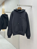Long-sleeve pullover hoodie with hood and front pocket, dark blue, embroidered logo