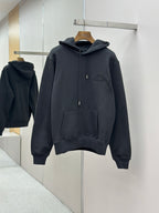 Long-sleeve pullover hoodie with hood and front pocket, dark blue, embroidered logo