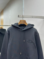 Long-sleeve hoodie with hood, dark blue, front zipper-style placket and embroidered logo