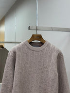 Dior mauve logo knit sweater close-up, ribbed crewneck and knit texture