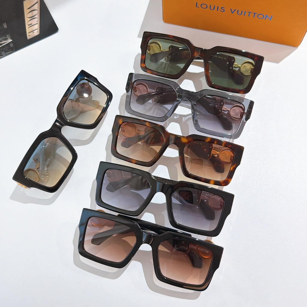 Louis Vuitton square sunglasses assortment, mixed dark and tortoiseshell frames with tint lenses