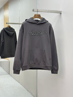 Long-sleeve hoodie with hood, front pocket, and Louis Vuitton logo, dark gray
