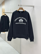 Navy crewneck long-sleeve sweatshirt with large white cross graphic on front
