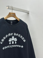 Navy crewneck sweatshirt with centered white cross emblem print