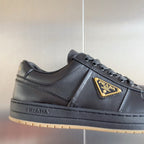 Prada unisex sneaker upper, dark gray leather, lace-up with triangular logo patch detail