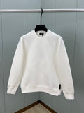 White Fendi sweatshirt with raised diagonal logo pattern and ribbed crew neck