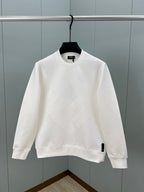 White Fendi sweatshirt with raised diagonal logo pattern and ribbed crew neck