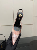 YSL women's pointed-toe stiletto heel, light pink speckled leather, black insole