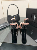 YSL women's pointed-toe stiletto heels, light pink speckled leather, black insole