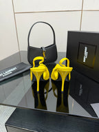 Yellow pointed-toe high-heel slingback shoes, pair with slingback strap
