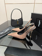 Women's nude pink slingback pump, high stiletto heel and pointed toe detail