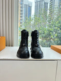 Louis Vuitton unisex lace-up boots, black leather, round toe and thick sole
