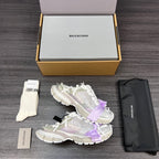Balenciaga sandals in white with lilac ribbon bow, textured straps and lace-up front