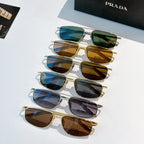 Prada sunglasses assortment with blue and brown lenses on metal frames
