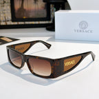 Versace sunglasses with tortoiseshell frame and brown lenses, side Versace logo.