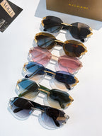 Bvlgari sunglasses set showing assorted lens tints and frame colors with gold-tone accents